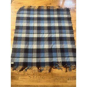 LL Bean Vintage Classic Purple Blue Red Plaid Wool Throw Blanket ~49 x 51